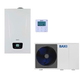 Sistema ibrido con caldaia da 33 kw in integrazione alla pompa di calore Baxi Auriga 10 kw monoblocco inverter monofase R32