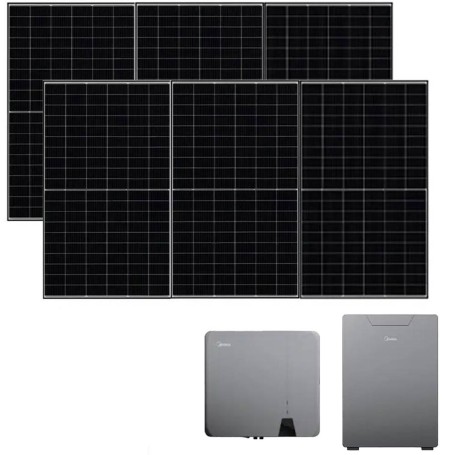 Impianto Kit fotovoltaico da 3kw Midea Inverter ibrido 6 kw completo di batteria di accumulo e 8 Pannelli fotovoltaici Ja Solar