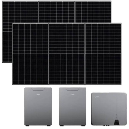 Impianto Kit fotovoltaico 6kw Midea Inverter ibrido 6 kw completo di 2 batterie di accumulo e 15 Pannelli fotovoltaici Ja Solar