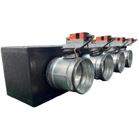 Plenum in poliuretano espanso a 4 zone con serrande motorizzate Lindab da 160 o 200 mm