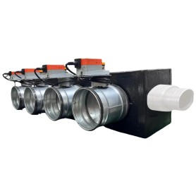 Plenum in poliuretano espanso a 4 zone con serrande motorizzate Lindab da 160 o 200 mm con attacco laterale VMC