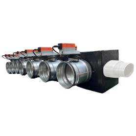 Plenum in poliuretano espanso a 7 zone con serrande motorizzate Lindab da 160 o 200 mm con attacco laterale VMC